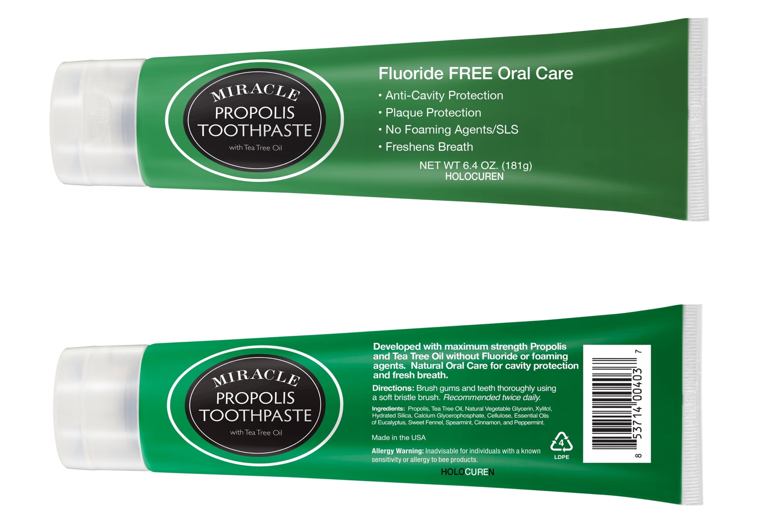 6 Pack, Miracle Propolis Toothpaste with Tea Tree Oil, Wholesale Offer, No Fluoride or SLS  6.4oz x 6