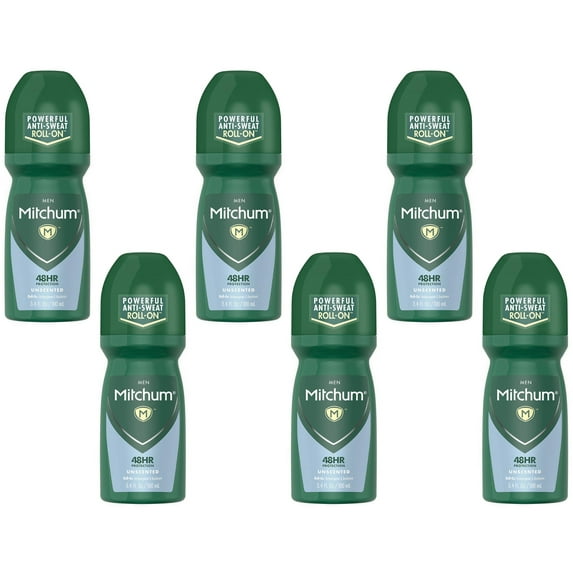 Mitchum Anti-Perspirant & Deodorant Roll-On, Triple Odor Defense, 48HR Protection, Unscented 3.4 FL OZ - 6 Pack