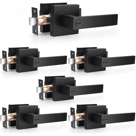 6 Pack Modern Black Door Handles Privacy Door Levers Black Door Knobs Interior Heavy Duty Reversible Door Locks Keyless Square Interior Door Handle