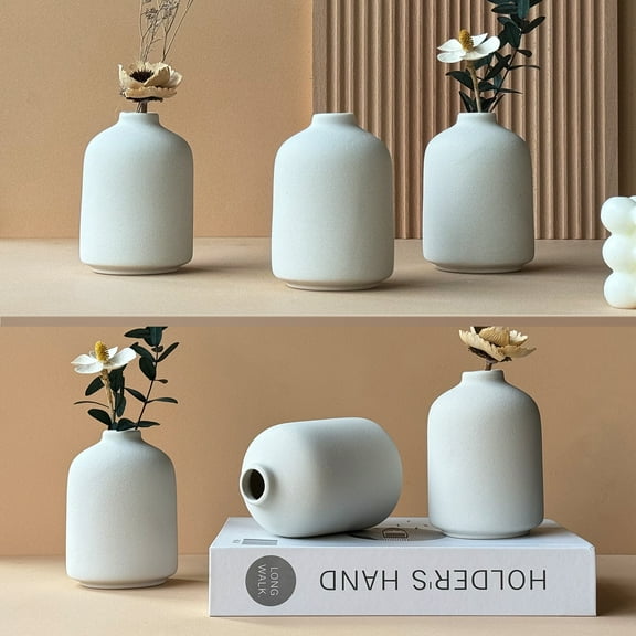 6 Pack Modern White 4.13'' Small Ceramic Vase Set of 6 for Living Room Bedroom Minimalist Fresh Flower Vases for Home Decor Bouquet Office Fireplace Centerpieces Nordic Style Gift for Fake Plant
