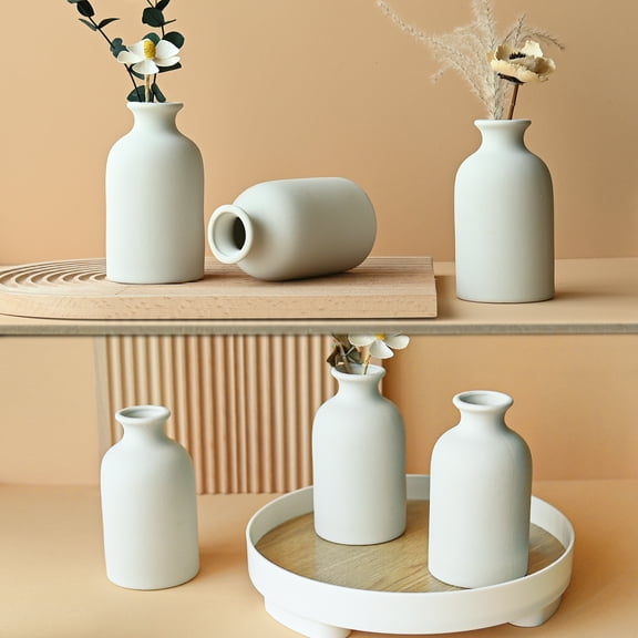 6 Pack Modern White 4.72'' Small Ceramic Vase Set of 6 for Living Room Bedroom Minimalist Fresh Flower Vases for Bouquet Home Decor Office Centerpieces Fireplace Nordic Gift for Fake Plant