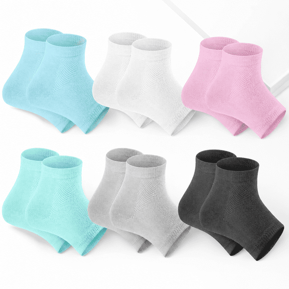 6 Pack Moisturizing Gel Heel Socks Open Toe for Dry Cracked Feet Washable Reusable