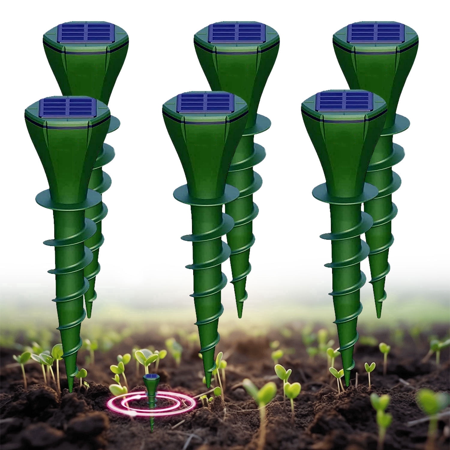 6 Pack Mole Repellent for Lawns Outdoor, Solar Powered Mole Traps Snake Gopher Repellent, Ultrasonic Screw Vibration Stakes Deterrent for Rodent Vole Groundhog Armadillo Chipmunk
