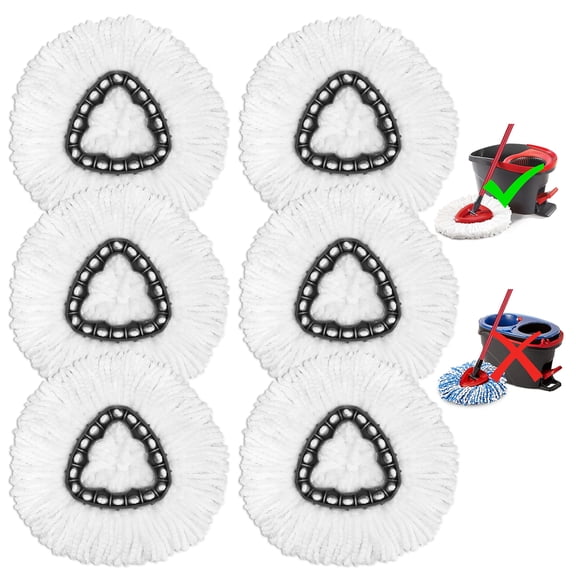 6-Pack Mop Replacement Heads for Spin Mop, Microfiber Spin Mop Refills, Easy Cleaning Mop Head Replacement