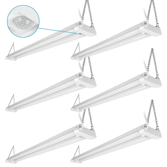 6 Pack Motion Sensor 4FT LED Utility Shop Light, 40W Plug in Linkable Light Fixtures, for Garage, Workshop, 4000lm, 5000K Daylight, Suspension & Flush Mount, FCC, ETL Certified
