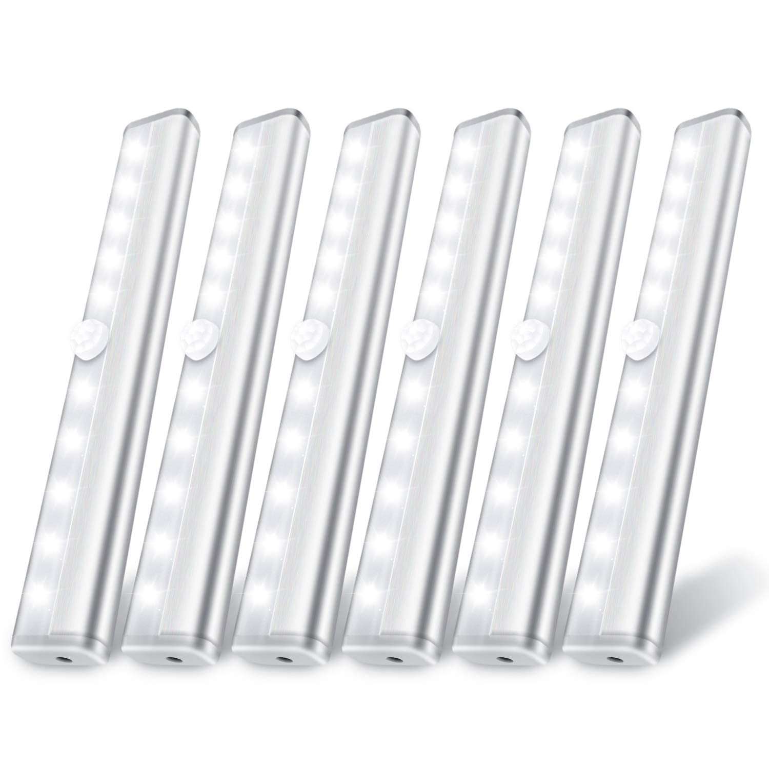 Silver LED Motion Sensor Night Light Bar, 6-Pack