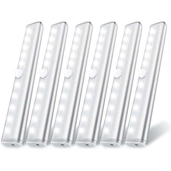 6 Pack Motion Sensor Lights, 10 LED Closet Operated Lights, Stick- Anywhere Night Light Bar, Led Safe Light Indoor for Closet Stairs Wardrobe Under Cabinet