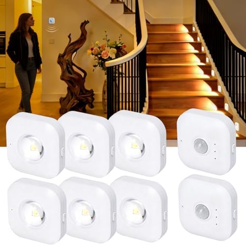 6 Pack Motion Sensor Stair Lights with 2 Independent Sensors-50FT Wall-Penetrating Remote & All Lights On Together,3CCT&Dimmable Night Lights,Wireless Stick On Lights for Hallway,Basement,Bathroom$$