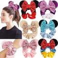 thumbnail image 1 of 6 Pack Mouse Mickey Ears Scrunchies Velvet Sparkle Sequin Minnie Bows Hair Scrunchies for Kids Women Girls Adult Christmas Party Decoration, 1 of 9