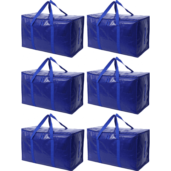6 Pack Moving Bags Heavy Duty, Extra Large Moving Bags, Moving Supplies, Storage Bags with Handles and Zippers, Waterproof Totes for Storage Space Saving Packaging Shipping and Travel(Blue)