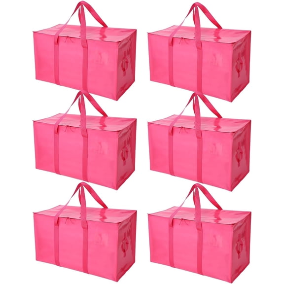 6 Pack Moving Bags Heavy Duty, Extra Large Moving Bags, Moving Supplies, Storage Bags with Handles and Zippers, Waterproof Totes for Storage Space Saving Packaging Shipping and Travel(Pink)