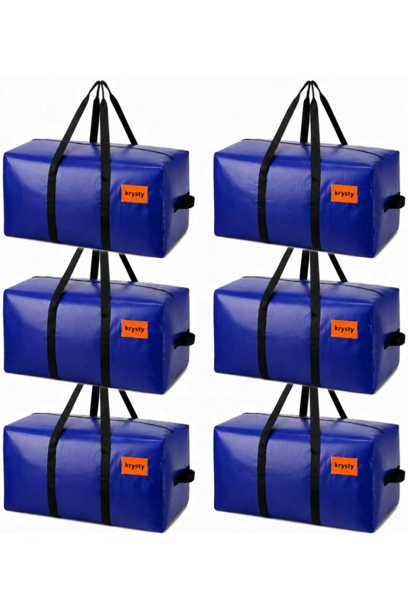 6 Pack Moving Bags Heavy Duty, Extra Large Storage Totes Bag with Zippers and Sturdy Handles, Packing Bags for Moving, Storage, Travel, Space Saving, Moving Boxes College Essentials Blue