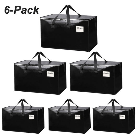 6-Pack Moving Bags, Heavy Duty Moving Bags with Zippers Top and Sturdy Handles, Storage Bags for Space Saving and Packing, Collapsible Moving Supplies, Tote for Storage