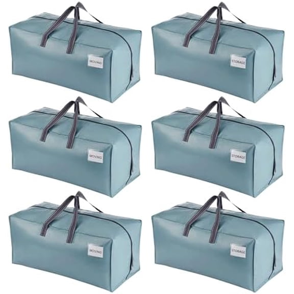 6 Pack Moving Bags w/Backpack Straps, Heavy Duty, Moving Boxes Alternative, Packing Supplies, Large Storage Totes for Dorm Room Essentials with Zipper for Clothes (Shiny Light Blue, 6 Pack)