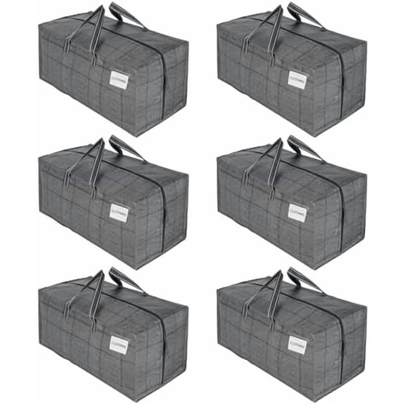 6 Pack Moving Bags w/Backpack Straps, Heavy Duty, Moving Boxes Alternative, Packing Supplies, Large Storage Totes for Dorm Room Essentials with Zipper for Clothes (Windowpane, 6 Pack)