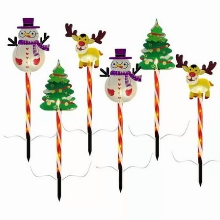 6-Pack of Moving Christmas Lights, 2026 LED Waterproof Solar Christmas Lights Outdoor Decorations, Solar & Battery Power, Courtyard Tree Snowman Reindeer, for Porches, Trees, Pathway(A)
