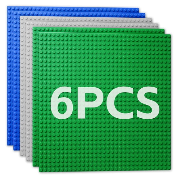 6 Pack Multi-Color Building Baseplates 10" x 10" Combo Set - 2 Green, 2 Blue, 2 Light Gray, 32x32 Stud Anti-Warping Foundation Compatible with All Major Brands for Forest, Ocean and City