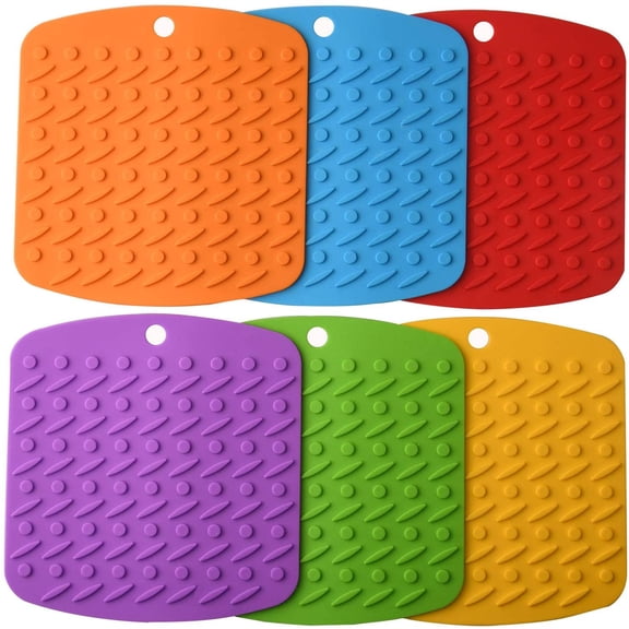 6 Pack Multi-Color Square Heat Resistant Trivet Potholders 7x7 Inch, Multipurpose Kitchen Hot Pads for Trivets Oven Mitts Spoon Rest Garlic Peeler, Dishwasher Safe