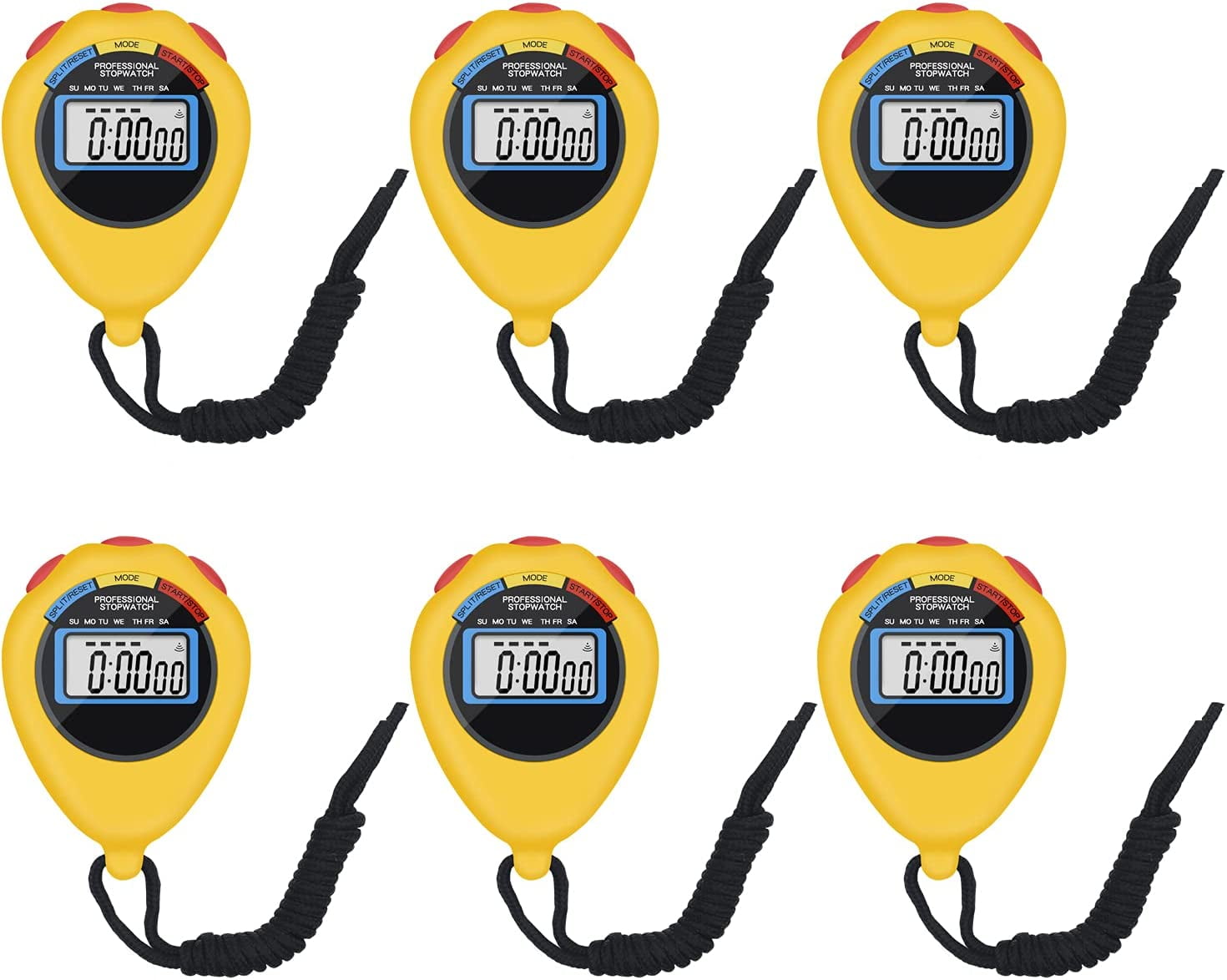 6 Pack Multi-Function Electronic Digital Sport Stopwatch Timer Large ...