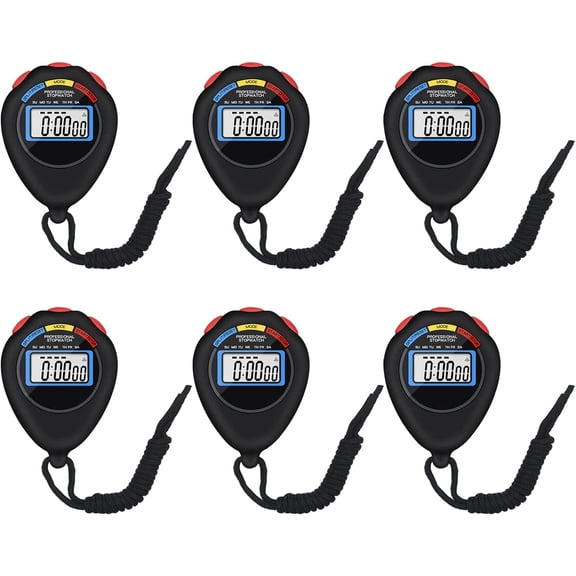 6 Pack Multi-Function Electronic Digital Sport Stopwatch Timer, Large Display with Date Time and Alarm Function,Suitable for Sports Coaches Fitness Referees