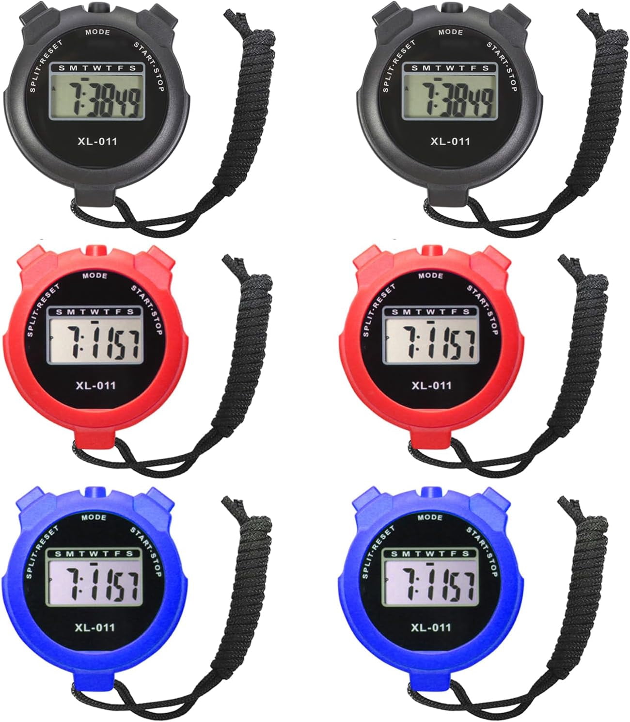 6-Pack Multi-Function Electronic Digital Sport Stopwatch Timer, Large ...