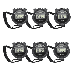 6 Pack Multi-Function Electronic Digital Sport Stopwatch Timer, Large Display with Date Time and Alarm Function