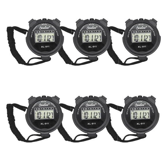 6 Pack Multi-Function Electronic Digital Sport Stopwatch Timer, Large Display with Date Time and Alarm Function