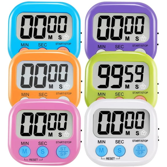 6 Pack Multi-Function Electronic Timer - Magnetic Digital Timers Big LCD Display The Loud/Silent Switch Countdown Timer Extevely Use in Break Time, Cooking,Gym, Meeting, Classroom