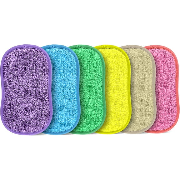 6 Pack Multi-Purpose Scrub Sponges for Kitchen 6 Colors, Non-Scratch Microfiber Sponge with Heavy Duty Scouring Power, Effortless Cleaning of Dishes, Pots and Pans