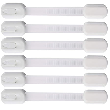 6 Pack Multi-Use Adhesive Straps Locks - Childproofing Baby Proofing Cabinet Latches for Drawers, Fridge, Dishwasher, Toilet Seat, Cupboard, Oven,Trash Can, No Drilling (White)