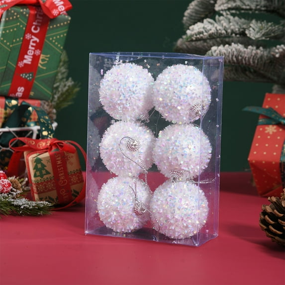 6-Pack Multicolor Foam Christmas Ornament Balls | 6-Inch Hanging Decorative Balls with Reflective Strip for Tree, Door & Wall Decor | Indoor & Outdoor Holiday Party Decorations