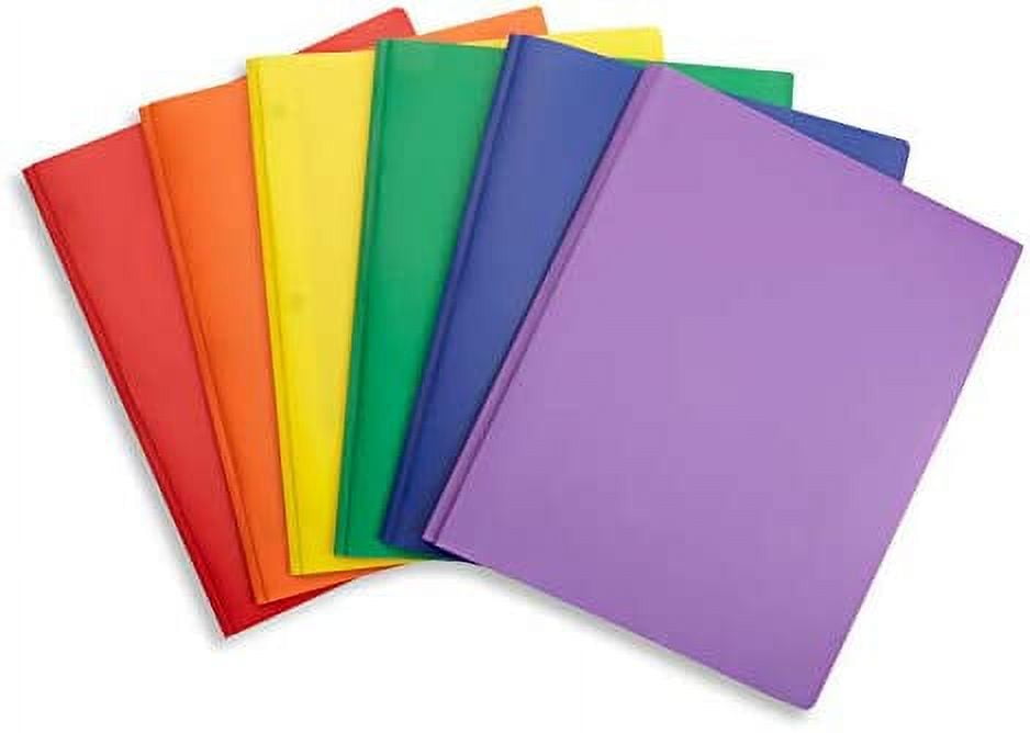 6 Pack Multicolor Plastic Folders with Pockets and Prongs, 2 Pocket Plastic Folders with Prongs and Brads for School, Home, and Work$$Office