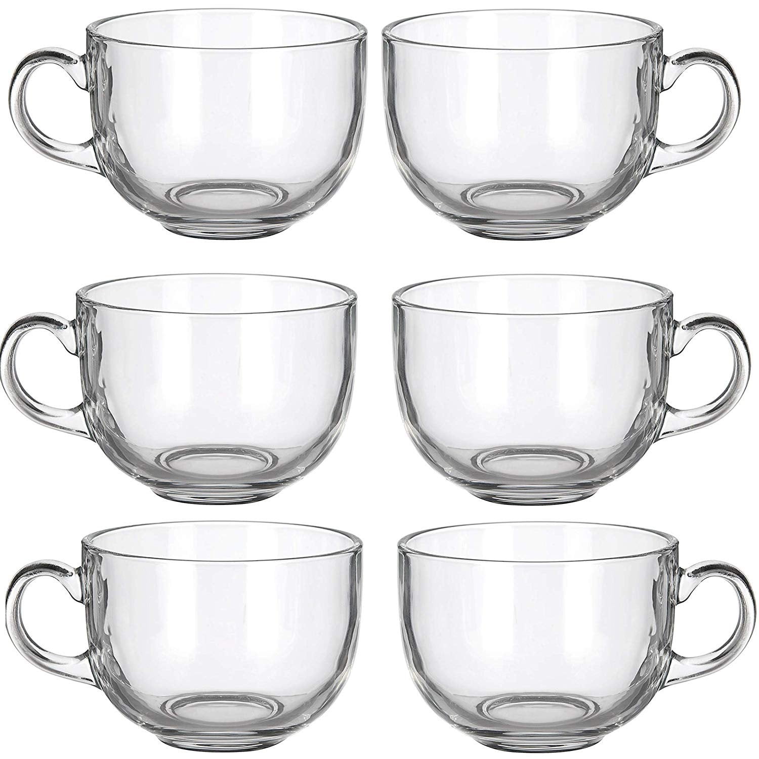 6 Pack Multipurpose Gourmet Coffee Tea Mugs 480 ML-Thick Clear