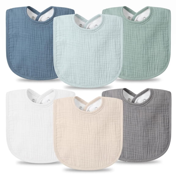 6-Pack Muslin Baby Bibs for Boys & Girls, Soft Cotton Absorbent Bandana Drool Bibs for Drooling & Teething