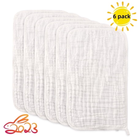 6 Pack Muslin Burp Cloths Baby Burp Clothes - Burp Rags for Boy Girls Muslin Bibs 6 Layers Large 20''x10'' 100% Cotton Hand Washcloths Soft Absorbent