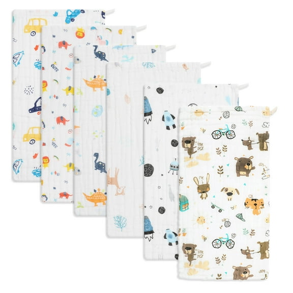 6 Pack Muslin Burp Cloths Baby Burp Clothes for Boy Girls 100% Cotton Large 20''X10'' 6 Layers Thicken Super Soft Absorbent