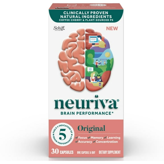 6 Pack - NEURIVA Original Brain Performance (30 count), Brain Support Supplement With Clinically Proven Natural Ingredients 1 ea