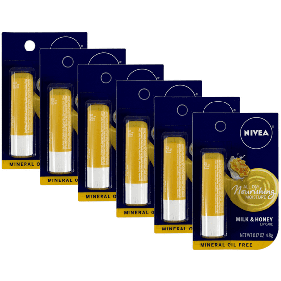 6 Pack NIVEA A Kiss of Milk & Honey Natural Defense Soothing Lip Care 0.17oz Eac