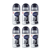6 Pack NIVEA MEN BLACK WHITE INVISIBLE DEODORANT ROLL-ON 50ML