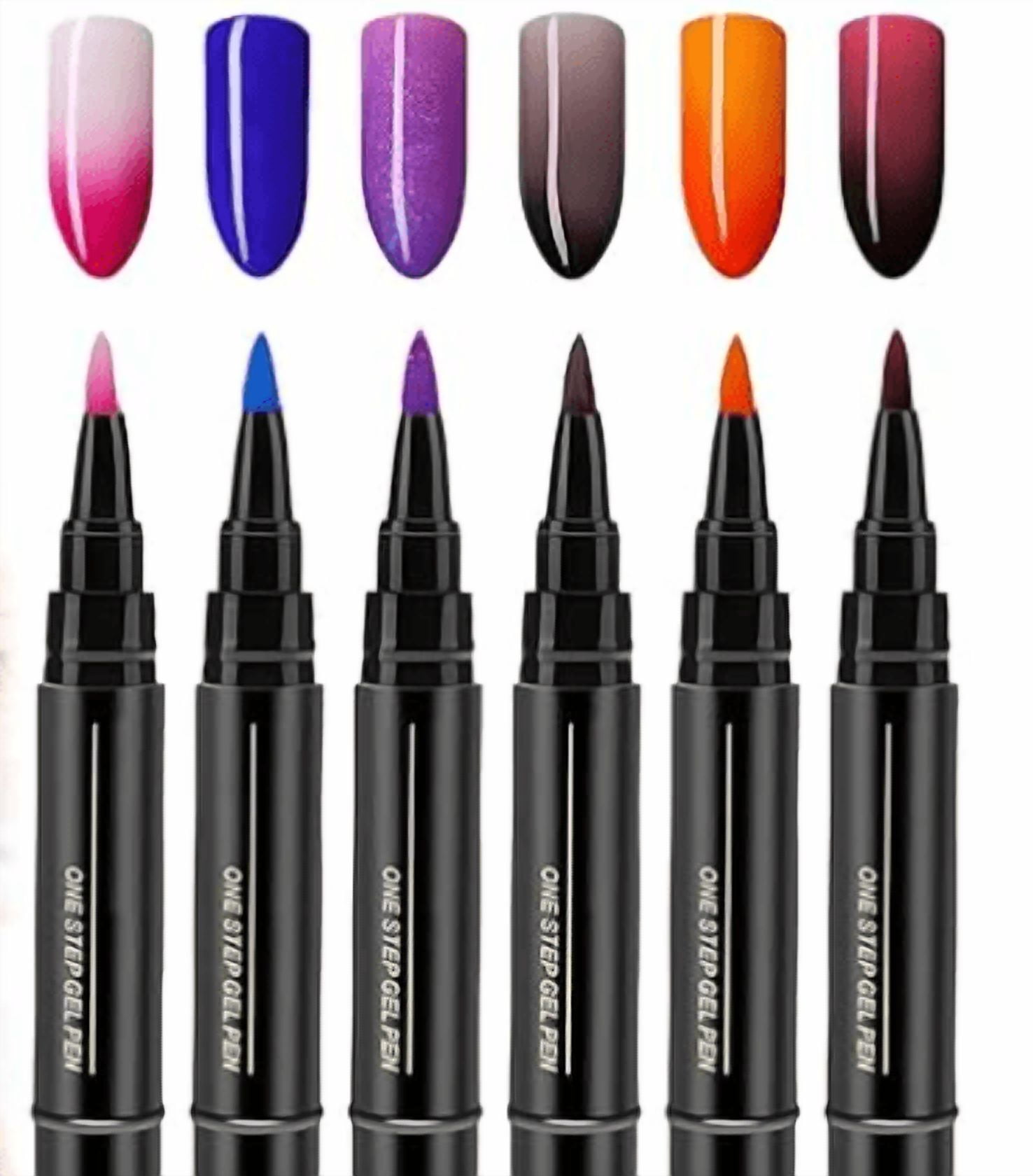 6 Pack Nail Gel Pen, 3-in-1 Gel Nail Polish Pen Set Quick Drying Long Lasting, Portable Nail Art Pen for Manicure Designs, Salon Quality Nail Kit