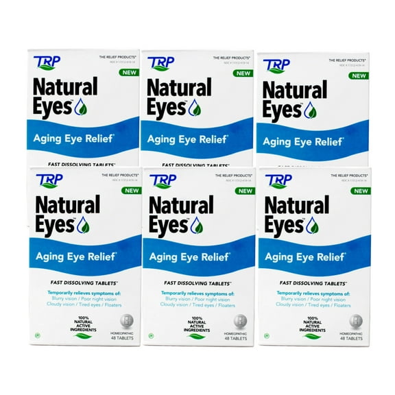 6 Pack - Natural Eyes Aging Eye Relief Fast Dissolving Tablets for Eye Health, Poor Night Vision, Tired Eyes, Dryness and Redness. 48 Count