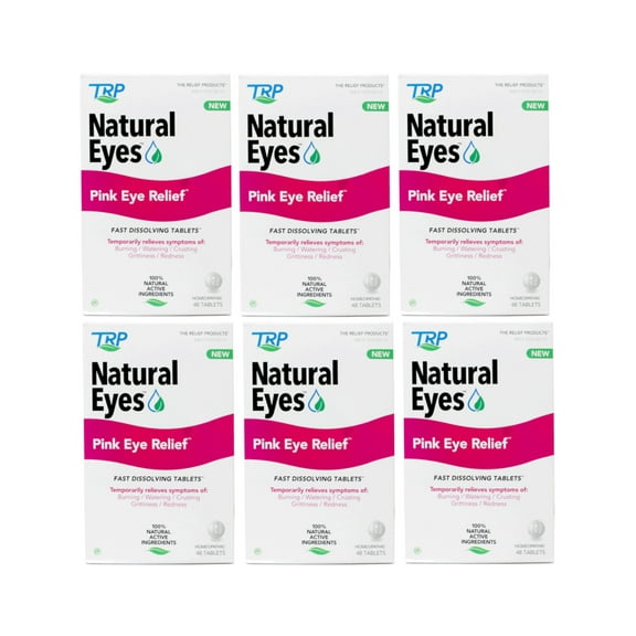 6 Pack - Natural Eyes Pink Eye Relief Fast Dissolving Tablets, Temporarily Relieves Symptoms of: Burning, Watering, Crusting Grittiness, Redness, 48 Count