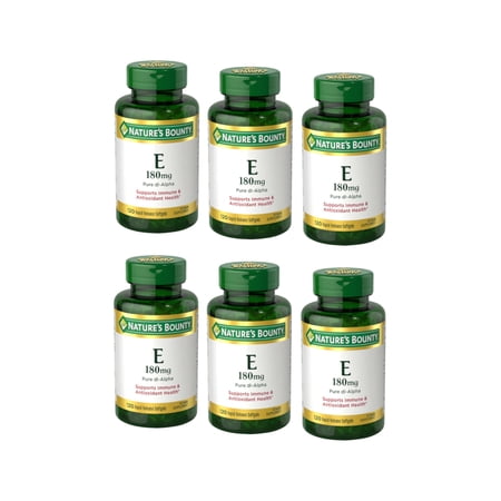 6 Pack - Nature's Bounty E 180mg Pure dI-Alpha Softgels, 120 Count