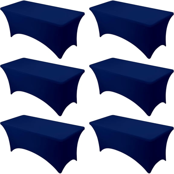 6-Pack Navy Blue 6 Ft Rectangle Stretch Polyester Tablecloths