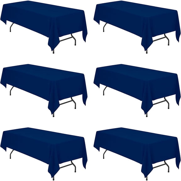 6 Pack Navy Blue 60 x 126 Inch Polyester Tablecloths for 8ft Rectangle Tables 150 GSM 15 Inch Drop
