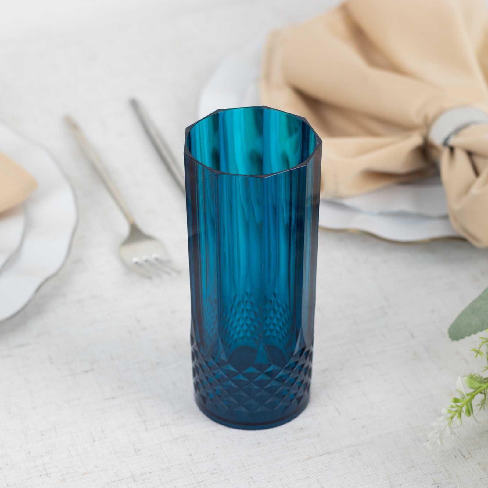 6 Pack Navy Blue Crystal Cut Reusable Plastic Highball Drink Glasses ...