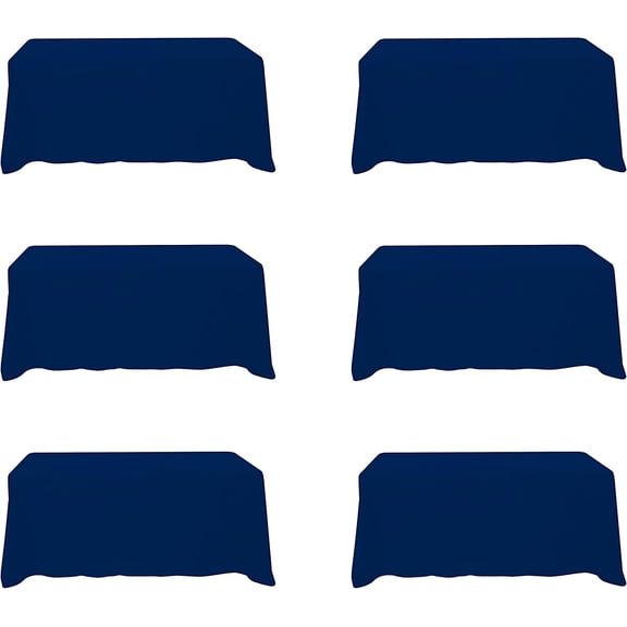 6 Pack Navy Blue Polyester Tablecloths 90 x 132 Inch for 6ft Rectangle Tables 150 GSM Floor Length Water and Wrinkle Resistant