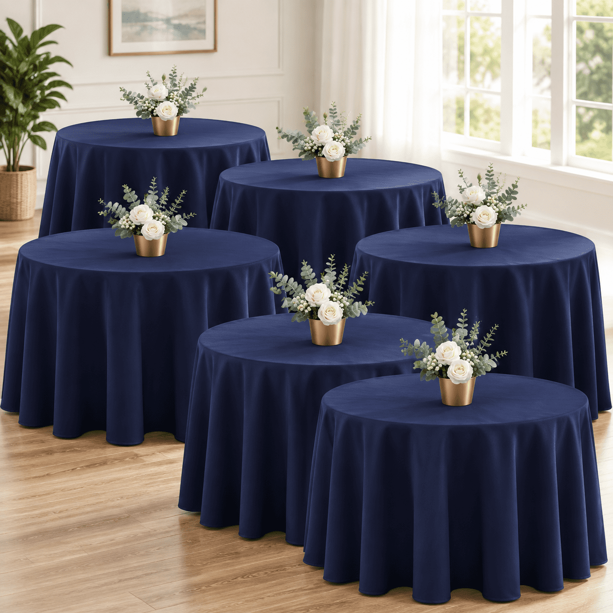 6 Pack Navy Tablecloths 90 Inch Round For 36