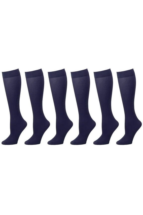 6-Pack Navy Women Trouser Socks with Comfort Band Stretchy Spandex Opaque Knee High