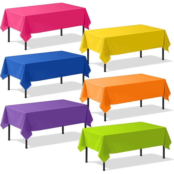 6 Pack Neon Color Tablecloth Assorted Color Plastic Tablecloth 54 x 108 Inch Disposable Colorful Rectangle Table Covers for Picnic Wedding Party Decoration Supplies (Neon Color)
